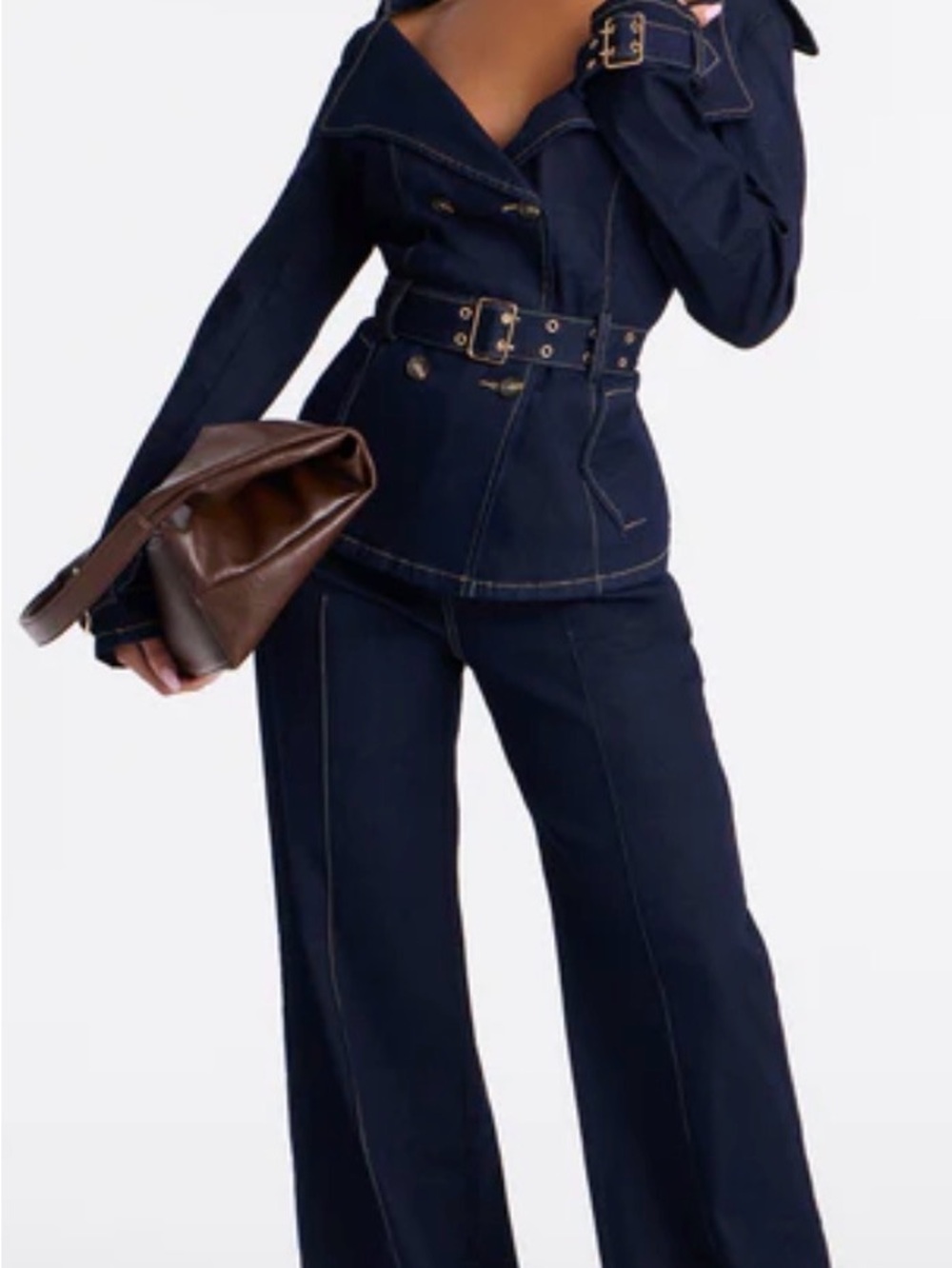 Fashion Nova Navy Double-Breasted Belted Blazer Jacket